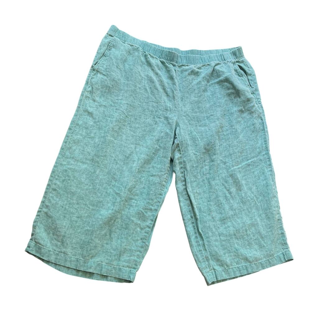 Eileen Fisher Linen Pants Womens Size 2X Teal Organic Wide Leg Cropped Lagenlook - Picture 2 of 8